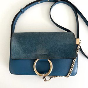 Chloé Blue Leather/Suede Mini Faye Bag